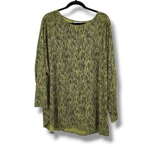 MASAI Women's Size XL Long Sleeve Zebra Print Tunic Top Lime Green Black